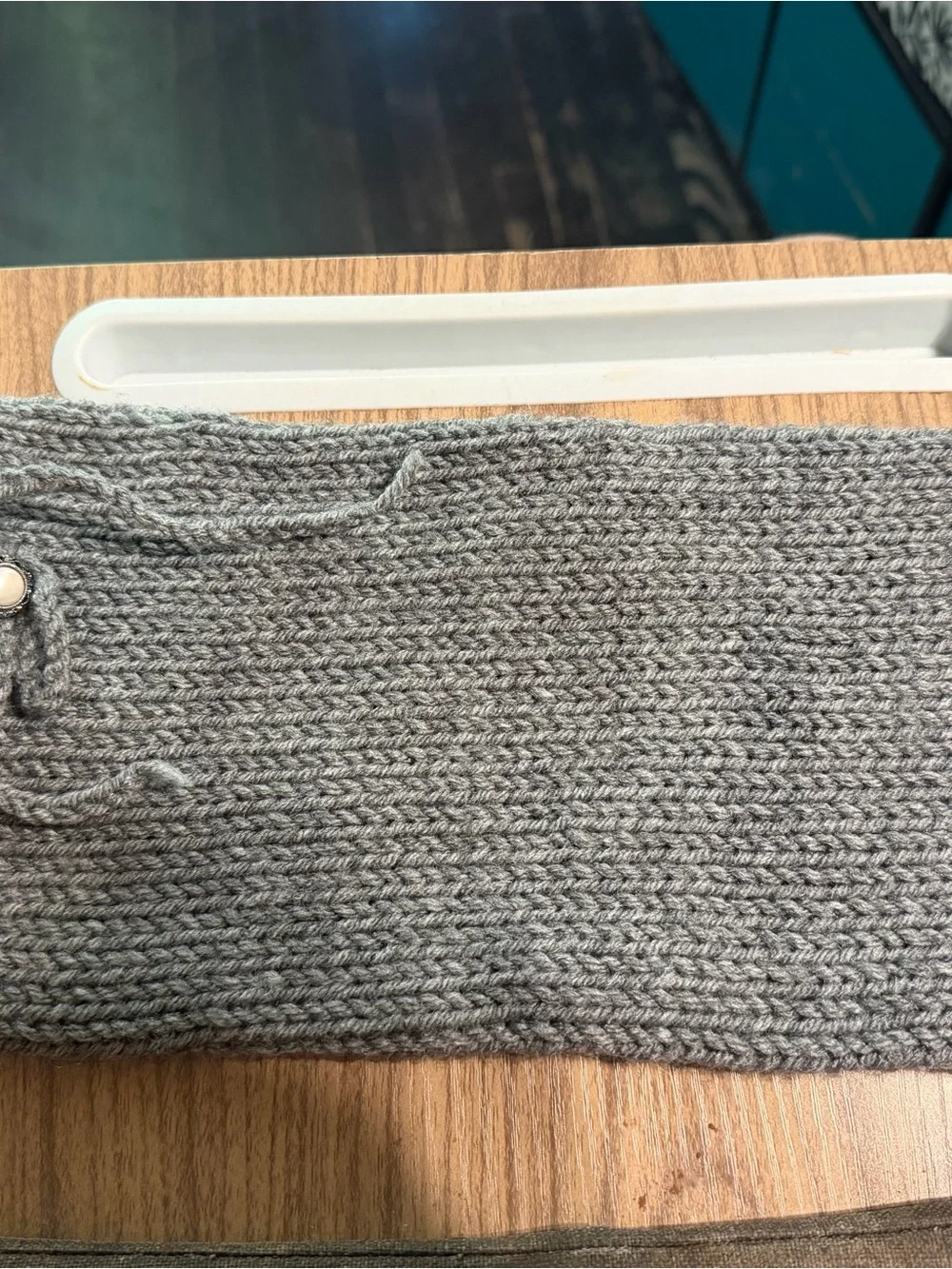 Gray Knit Leg Warmers with Pearl Button Detail